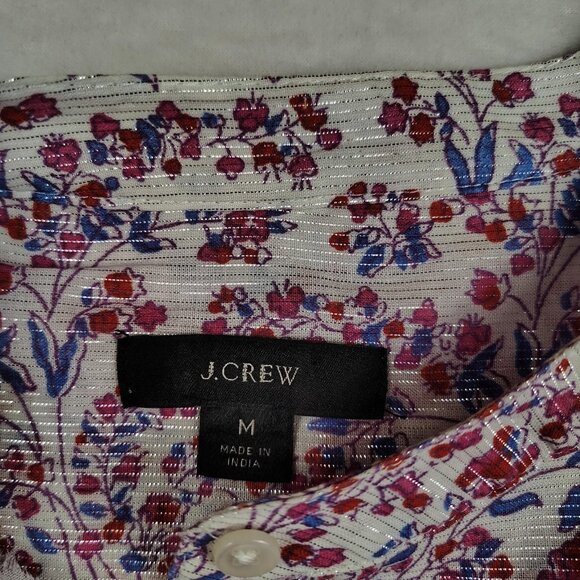 J.Crew Tunic Blouse Womens sz Medium Iris Block Print Floral Boho Top - Picture 3 of 8